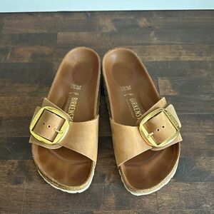 Birkenstock Madrid Big Buckle Sandals in Cognac Brown with Gold Buckle